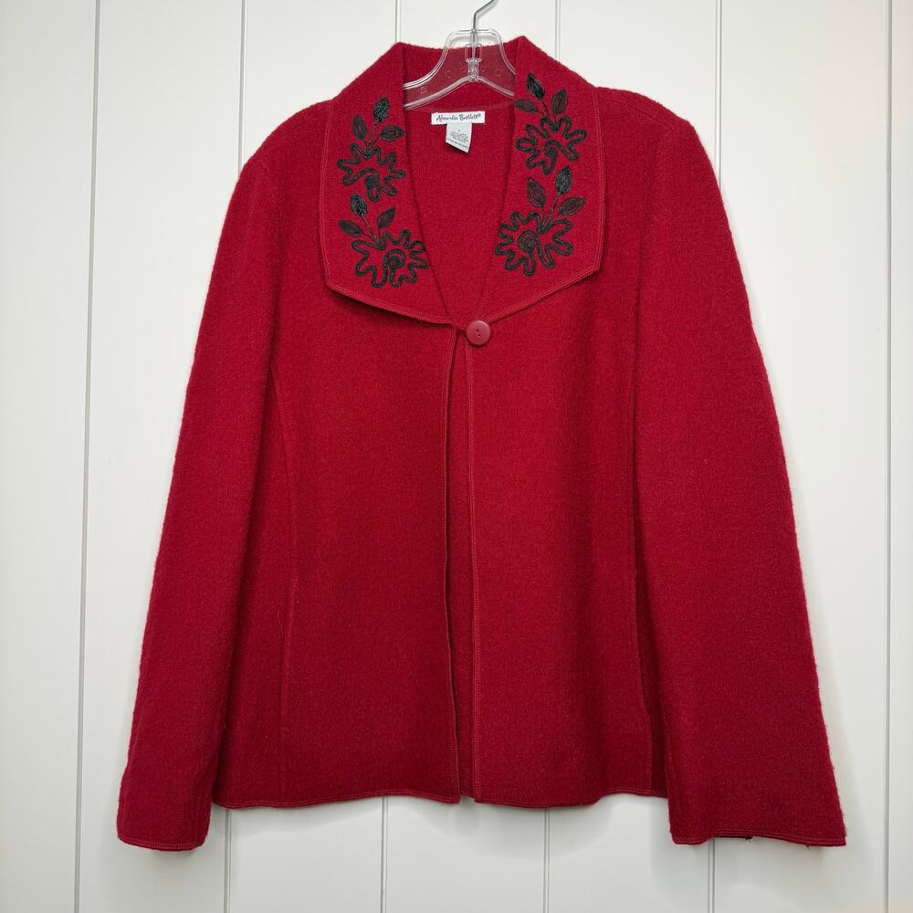 Alexandra Bartlett Red Wool Swing Coat Black Applique Size L